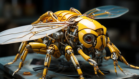 Insect robot, futuristic machinery, armed forces, small flying cyborg generated by artificial intelligenceの素材