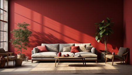Comfortable modern living room with elegant furniture and bright decor generated by artificial intelligenceの素材