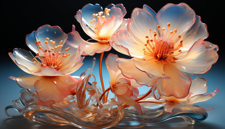 Nature beauty in a single flower, underwater elegance reflects summer generated by artificial intelligenceの素材