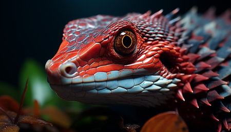 Spooky reptile, green scales, dangerous viper, cute gecko, tropical rainforest generated by artificial intelligenceの素材