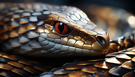 Snake reptile pattern, venomous viper, endangered species, macro focus generated by artificial intelligenceの素材