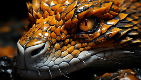 Cute reptile looking at camera, danger in tropical rainforest generated by artificial intelligenceの素材