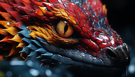 A vibrant green lizard, its eye a spooky, venomous viper generated by artificial intelligenceの素材