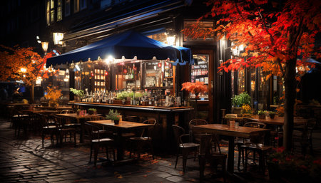 Nightclub illuminated with modern lighting equipment, serving drinks and relaxation generated by artificial intelligenceの素材