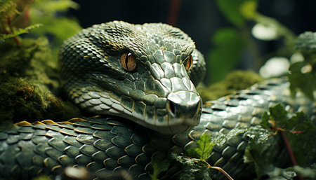 Snake in nature, a reptile with poisonous viper, dangerous in forest generated by artificial intelligenceの素材