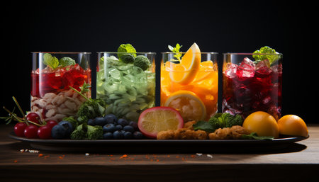 Freshness and citrus fruit blend in a healthy summer cocktail generated by artificial intelligenceの素材