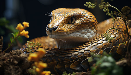 Poisonous viper in the wild, a dangerous reptile in nature generated by artificial intelligenceの素材