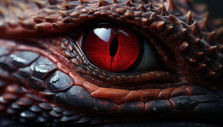 Spooky reptile looking, danger in its eyes, nature fierce predator generated by artificial intelligenceの素材