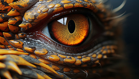 A stunning portrait of a colorful lizard staring with intense eyes generated by artificial intelligenceの素材