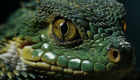 Spooky reptile looking dangerous in tropical rainforest, selective focus generated by artificial intelligenceの素材