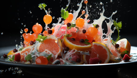Freshness and vibrancy on a plate, nature healthy gourmet refreshment generated by artificial intelligenceの素材