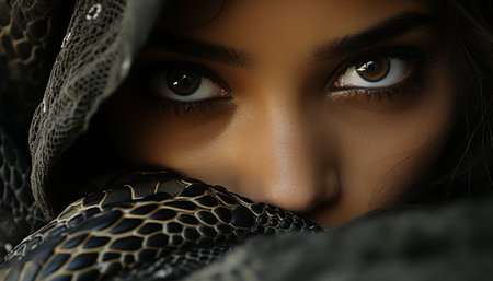 Beautiful woman, fashion model, elegance, glamour, sensuality, confidence, fine art portrait, femininity, desire, generative AI generated by artificial intelligenceの素材