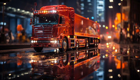 Blur motion of traffic at night, delivering freight transportation in city generated by artificial intelligenceの素材