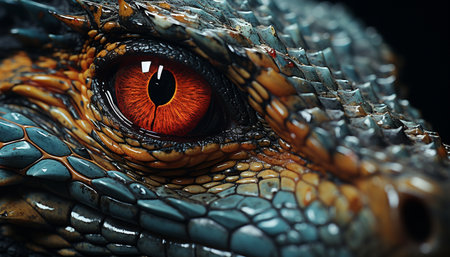 Dragon eye, a mesmerizing green scale in the tropical rainforest generated by artificial intelligenceの素材