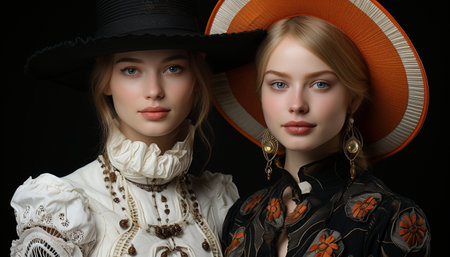 Fashionable women exude elegance and beauty in traditional clothing generated by artificial intelligenceの素材