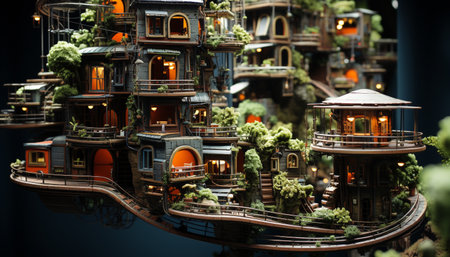 Night illuminates architecture, cultures celebrate winter with traditional festival lights generated by artificial intelligenceの素材