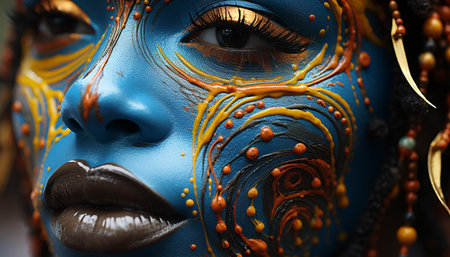 Beautiful woman with glamorous makeup looking at the camera generated by artificial intelligenceの素材