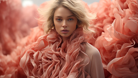 Beautiful caucasian woman, fashion model, elegance, glamour, long hairstyle, smiling generated by artificial intelligenceの素材