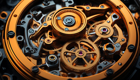 Metallic machinery turning in a circle, teamwork ensures accuracy generated by artificial intelligenceの素材