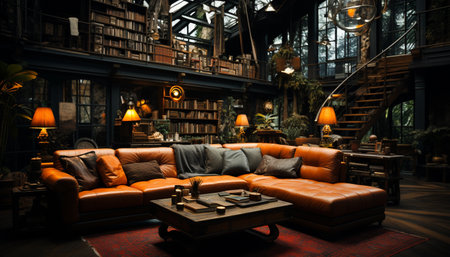 Comfortable sofa and modern table in a luxurious living room generated by artificial intelligenceの素材