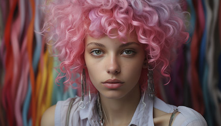 Beautiful woman with blond hair and elegant fashion, looking at camera generated by artificial intelligenceの素材