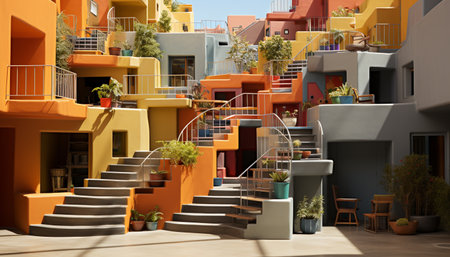 Modern architecture showcases elegance and luxury in residential districts generated by artificial intelligenceの素材