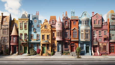 Vibrant city skyline, historic buildings, modern architecture, bustling city life generated by artificial intelligenceの素材