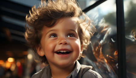 Smiling child, happiness, cheerful, cute boys, Caucasian ethnicity, portrait generated by artificial intelligenceの素材