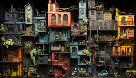 Night cityscape illuminated skyscrapers, modern architecture, crowded streets, historical buildings generated by artificial intelligenceの素材