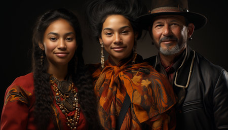 A beautiful multi ethnic group smiling, looking at camera with elegance generated by artificial intelligenceの素材
