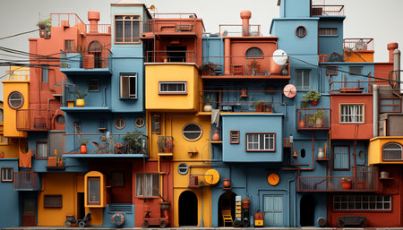Vibrant cityscape, modern architecture, steel machinery, dirty skyscraper, generative AI generated by artificial intelligenceの素材