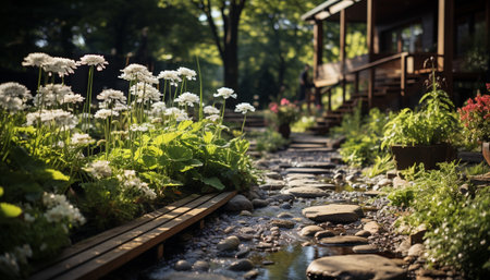Freshness and beauty in nature a summer meadow of blooming flowers generated by artificial intelligenceの素材