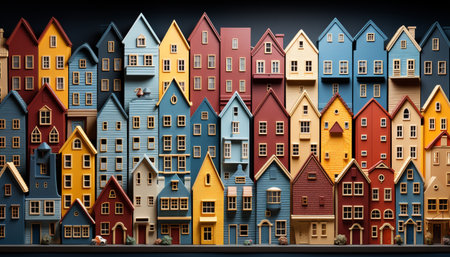 Vibrant cityscape, colorful buildings, famous landmarks, lively culture, architectural variation generated by artificial intelligenceの素材