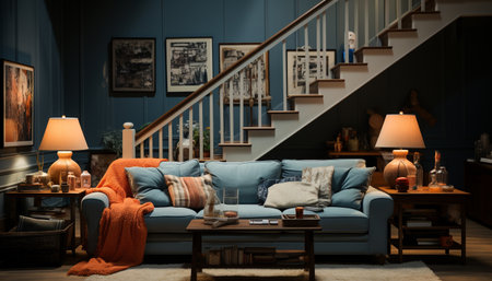 Comfortable elegance in a modern, luxurious home interior with stylish decor generated by artificial intelligenceの素材