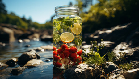 Freshness of summer nature drink, food, water, green color, ice generated by artificial intelligenceの素材