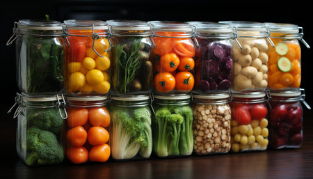 Fresh, healthy vegetables in a jar nature nutritious, organic abundance generated by artificial intelligenceの素材