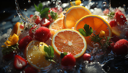 Freshness and vibrancy of nature bounty in a juicy, colorful feast generated by artificial intelligenceの素材