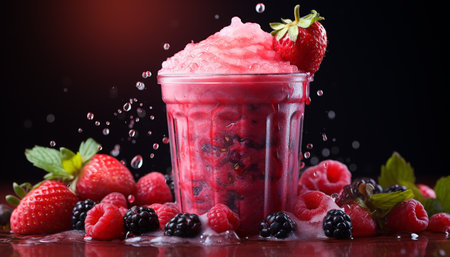 Freshness of summer berries, a sweet and healthy gourmet dessert generated by artificial intelligenceの素材