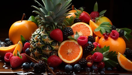 Freshness and variety of fruit create a vibrant, healthy dessert generated by artificial intelligenceの素材