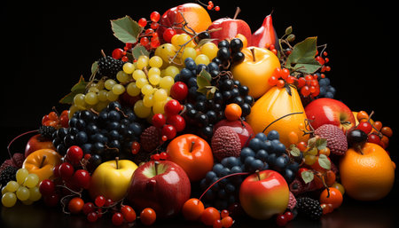 Freshness and abundance of fruit in a vibrant, healthy collection generated by artificial intelligenceの素材