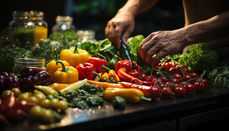 Fresh vegetables, healthy eating, organic food, tomato, cooking, nature generated by artificial intelligenceの素材