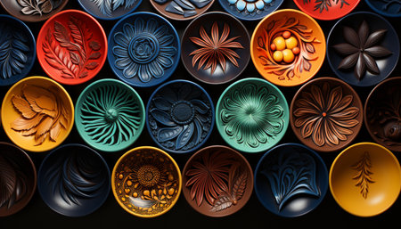 Shiny metal shapes in vibrant colors create a modern decoration generated by artificial intelligenceの素材