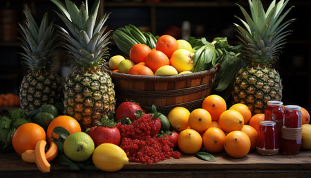 Freshness and vibrancy of nature bounty in a healthy food collection generated by artificial intelligenceの素材