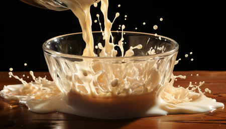 Smooth chocolate flowing in a glass, a sweet dessert treat generated by artificial intelligenceの素材