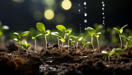 Fresh green leaves grow, symbolizing new life and environmental conservation generated by artificial intelligenceの素材