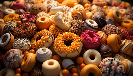 A large variety of homemade desserts in an ornate arrangement generated by artificial intelligenceの素材