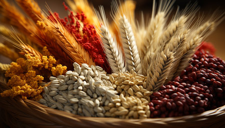 Agriculture, food, wheat, barley, cereal plant, nature, seed, organic, dry, farm generated by artificial intelligenceの素材