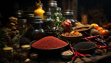 Spice up food with chili pepper, seasoning, and organic freshness generated by artificial intelligenceの素材