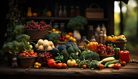 Freshness of autumn vegetables in a rustic wicker basket collection generated by artificial intelligenceの素材