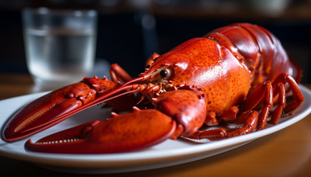 Fresh seafood on a plate, a gourmet meal of crustacean generated by artificial intelligenceの素材
